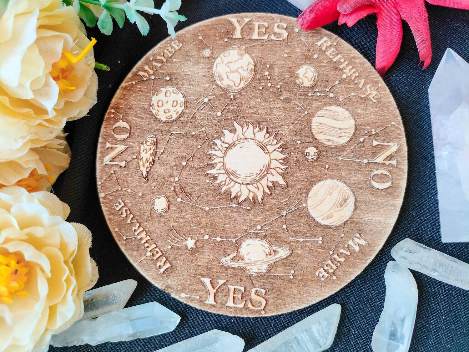 Astrology Pendulum Board with moon and sun for answers, witchcraft divination tools for spirit, altar decor, divination board, 2 gift card