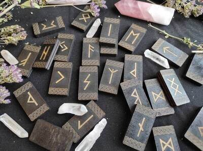 Black Viking runes set, elder futhark runes from wooden, runes for divination
