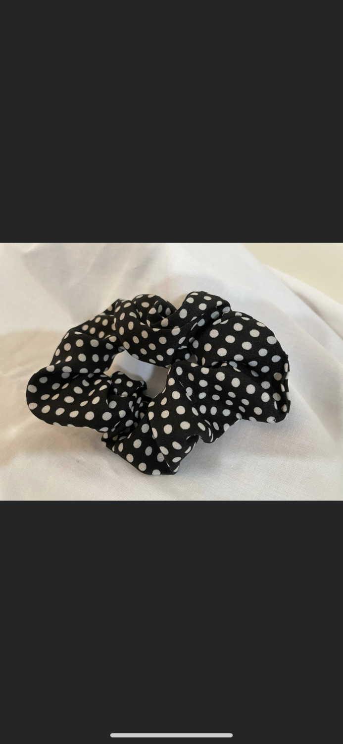 Large Black With White Polka Dots Hair Scrunchie