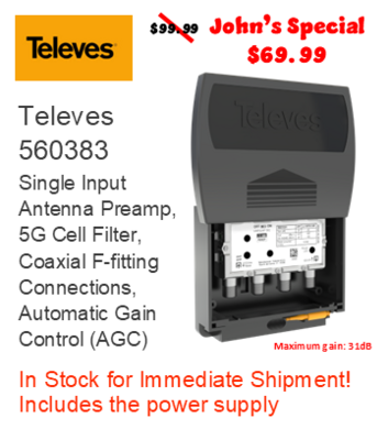 Televes 560383 Single Input Antenna Preamp