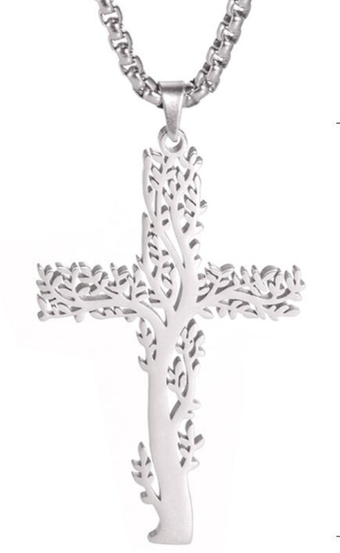 Stainless Steel Christian Cross Tree of Life Religious Prayer Church Christmas Baptizing Pendant Necklace