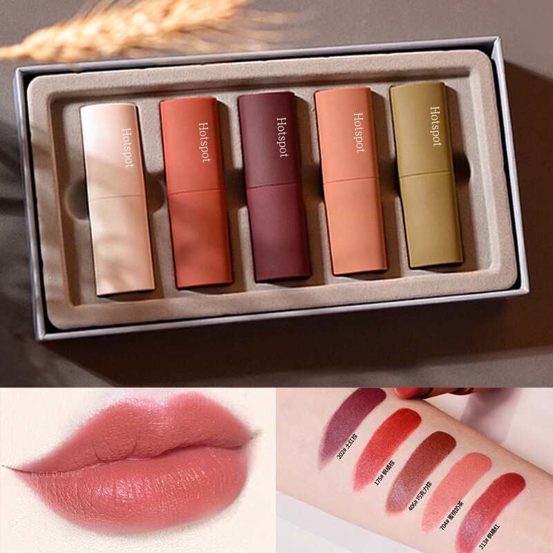 Color Is Vibrato Gift Box Five Lipstick Set Cosmetics Mousse Velvet Matte Surface Is Not Easy To Fade One Piece Of Hair