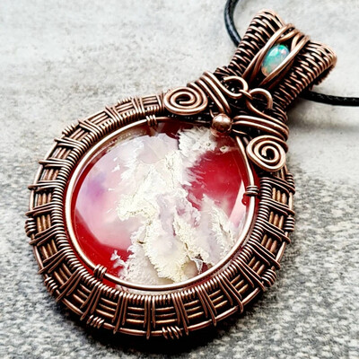 Red Plume Agate with beads pendant with chain.