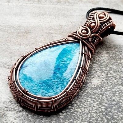Large Blue Scolecite with beads pendant with chain.