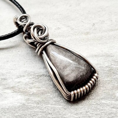 SILVER FIN - Silver Sheen Obsidian in sterling silver with necklace.