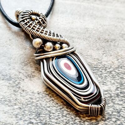 LIZA - Rare Metallic Jeep Fordite with beads in sterling silver with necklace.