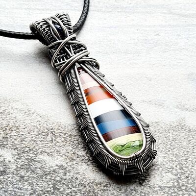 LIFE'S A BEACH - Surfite with Black Opal accent in sterling silver with necklace.