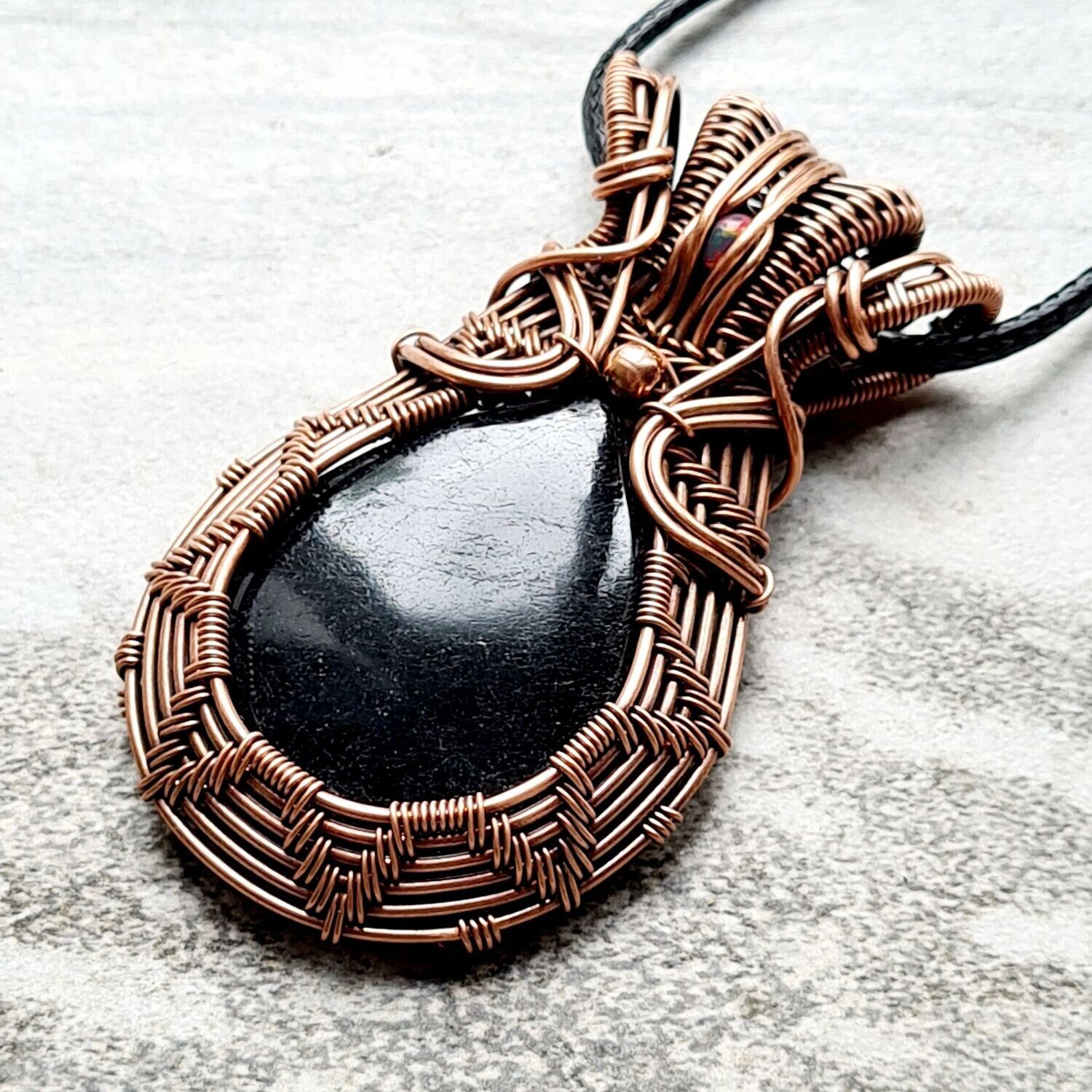 Black Obsidian with Black Opal accent pendant with chain.