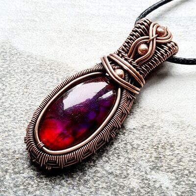 Red and Purple Coloured Labradorite with beads pendant with chain.
