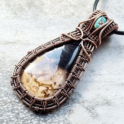 Palm Root with Turquoise accent pendant with chain.