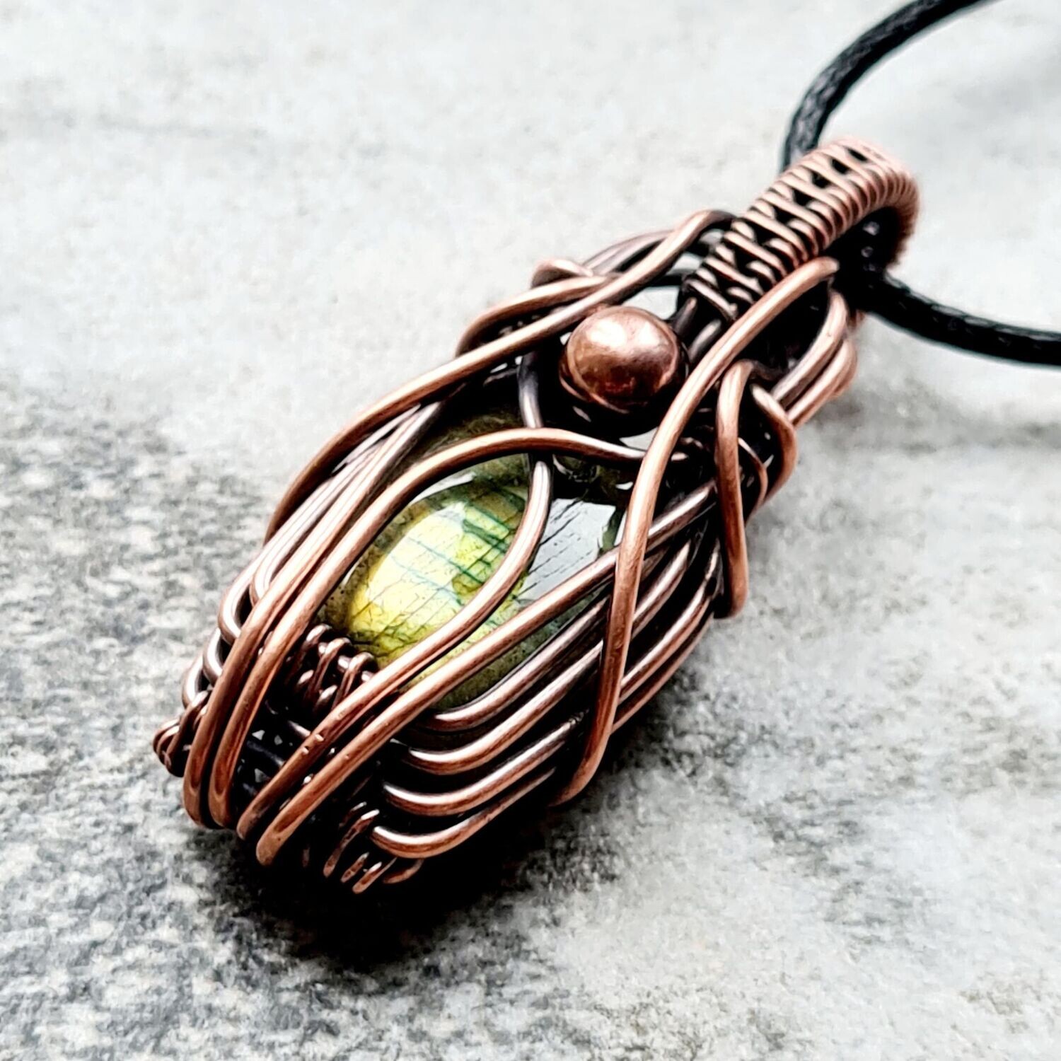Small Yellow/Green Labradorite with beads pendant with chain.