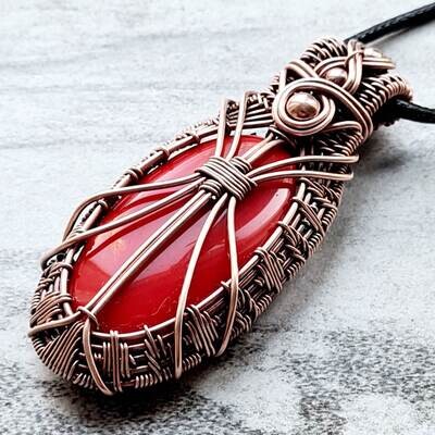 Red Coral with beads pendant with chain.