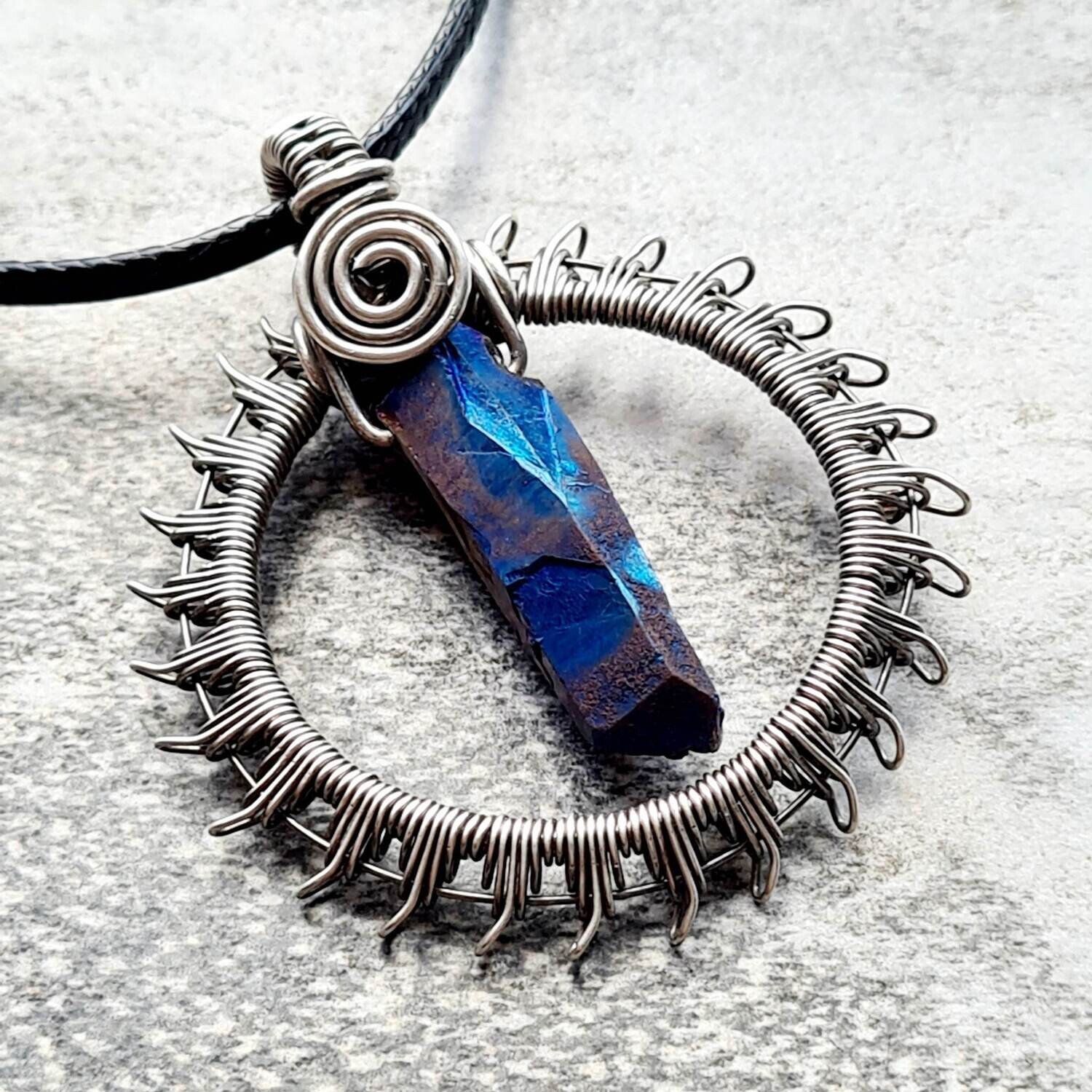 COBALT SUN - Rainbow Electroplated Cobalt Quartz in sterling silver with necklace.