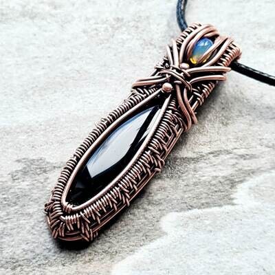 Marquise Black Onyx with WELO Opal and bead accents pendant with chain.