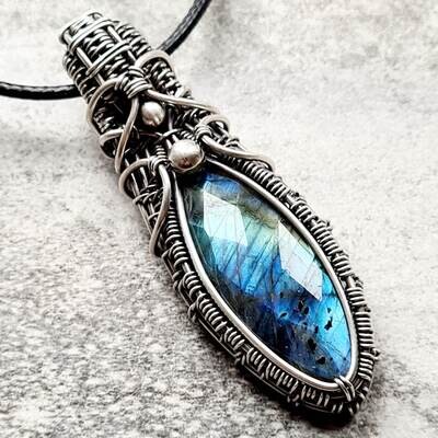 APHRODITE - Faceted Marquise Labradorite with bead accents in sterling silver with necklace.