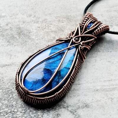 Full flash big Blue Labradorite with WELO Opal and garnet accents pendant with chain.