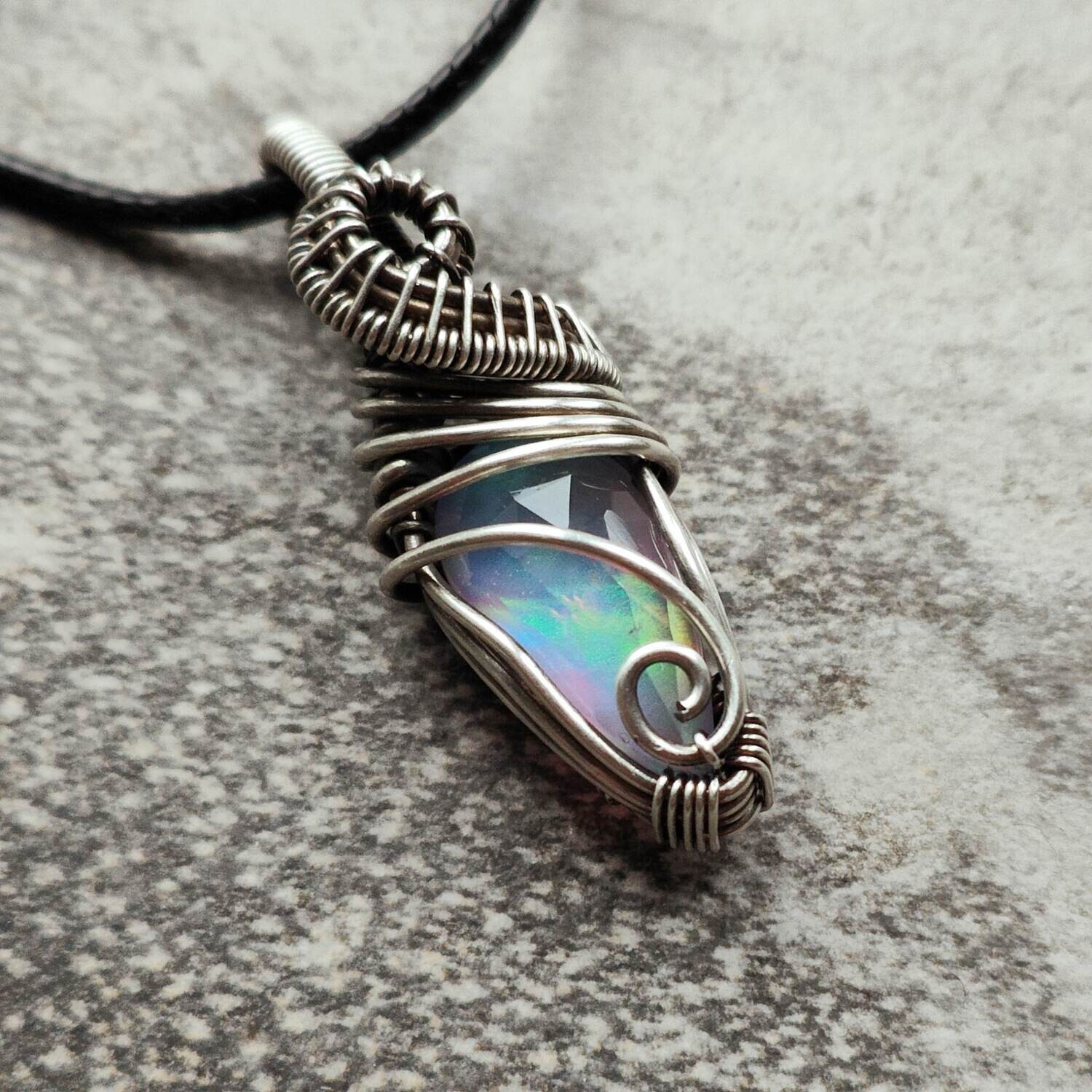 Faceted Aurora Opal in sterling silver with necklace.