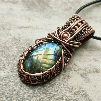 Flashy Faceted Labradorite with beads pendant with chain.