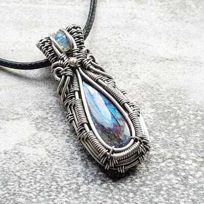 FAITH - Flashy Labradorite with WELO Opal accent in sterling silver with necklace.