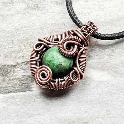 Dinky little Ruby in Fuchsite bead pendant with chain.