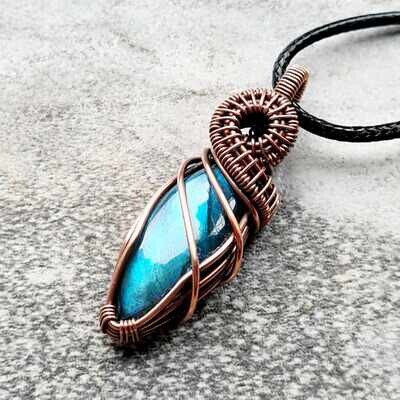 Blue Marquise Labradorite pendant with chain.