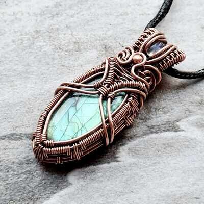 Labradorite with WELO Opal accent pendant with chain.