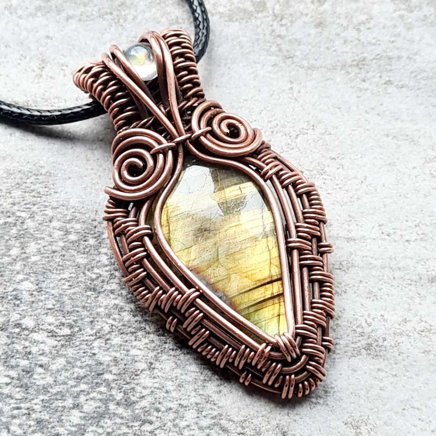 Labradorite with WELO Opal accent pendant with chain.