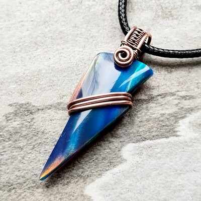Aurora Opal Lightning Bolt pendant with chain.