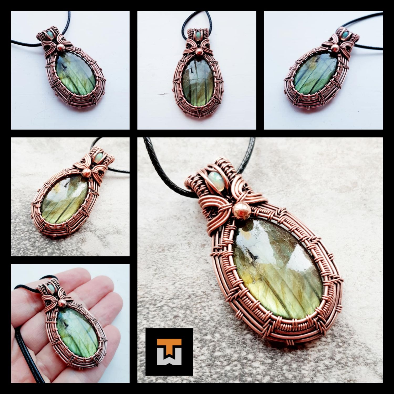 Labradorite and Opal pendant with chain.