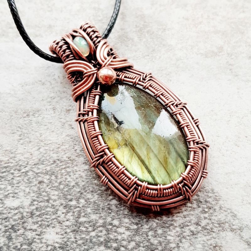 Labradorite and Opal pendant with chain.