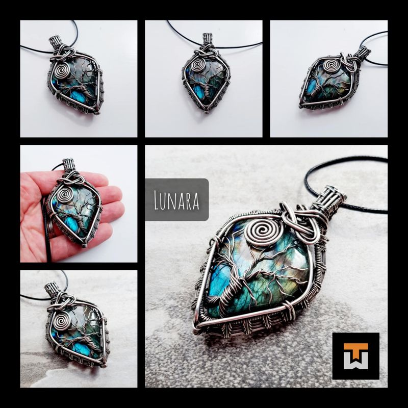 LUNARA - Large Labradorite Tree of Life pendant with chain.