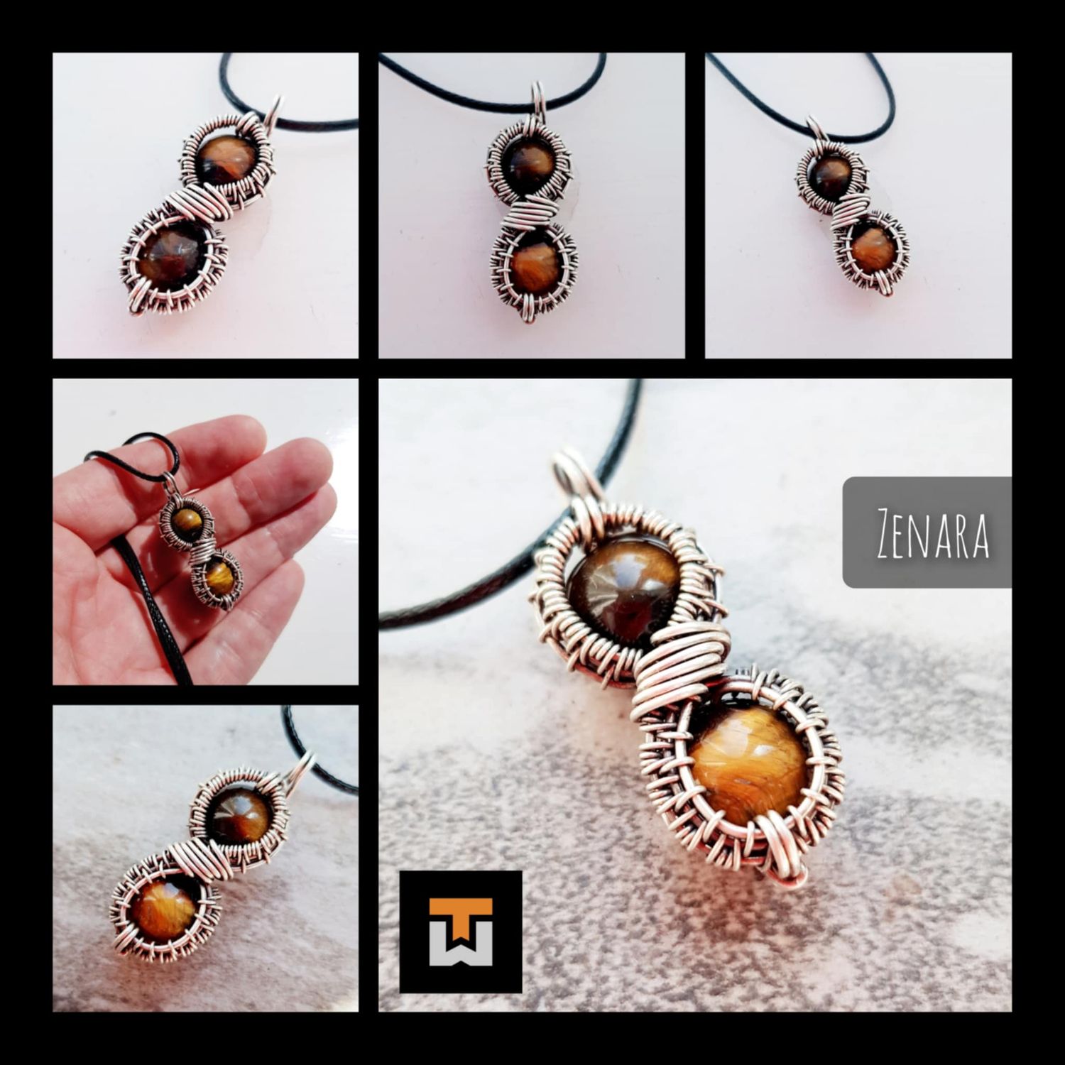 ZENARA - Tiger&#39;s Eye bead Infinity pendant with chain.