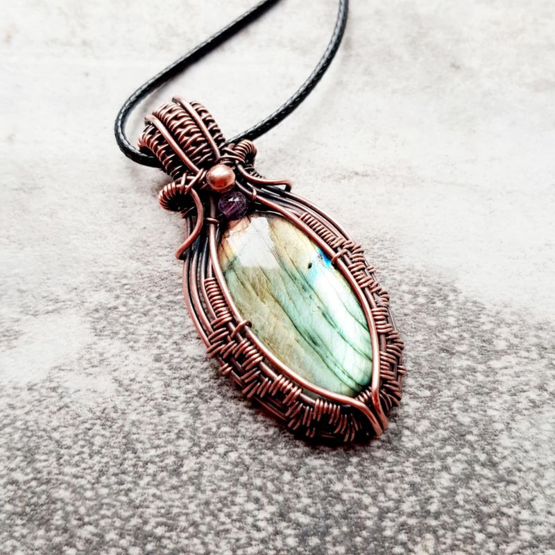 Labradorite with Amethyst pendant with chain.