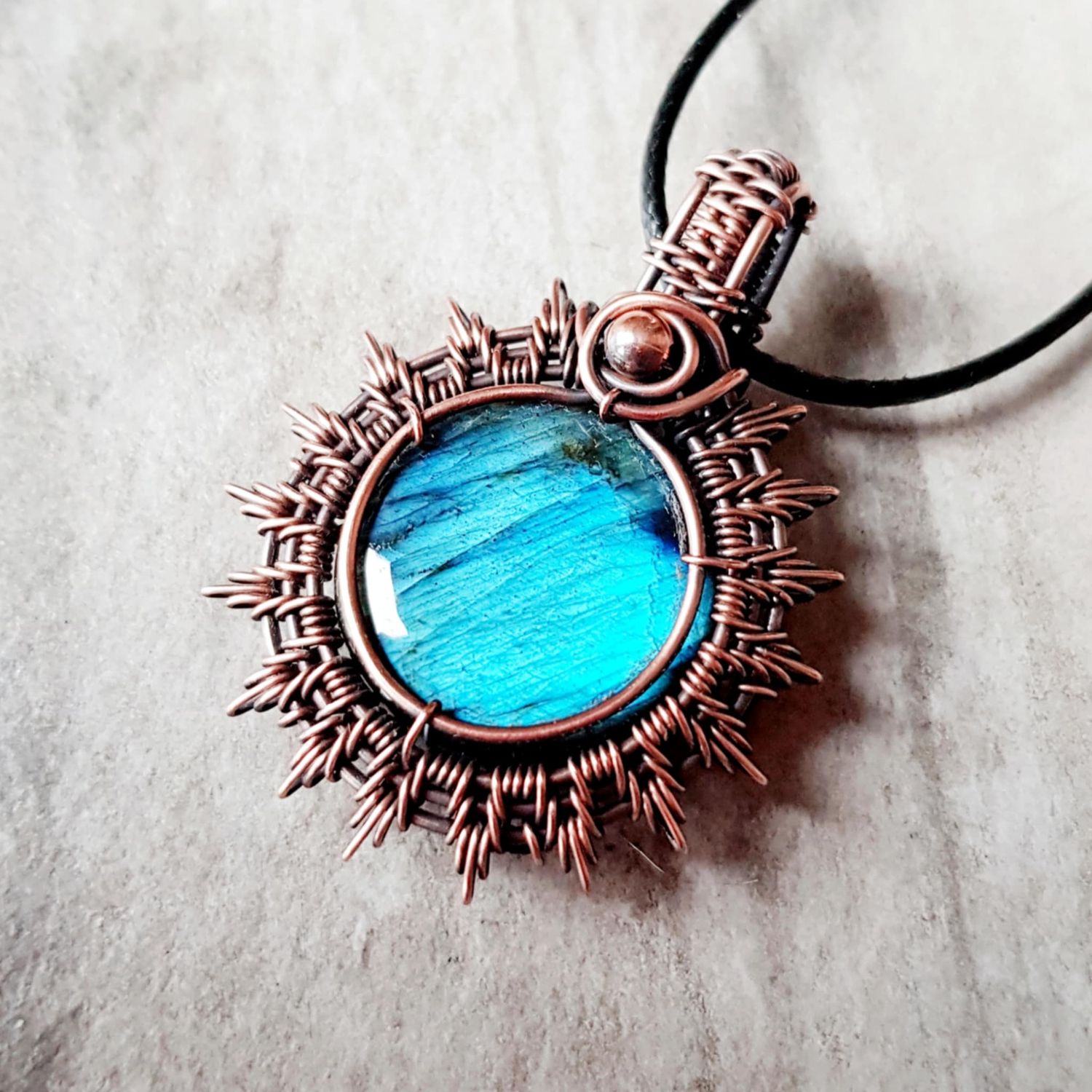 Labradorite Sun pendant with chain.