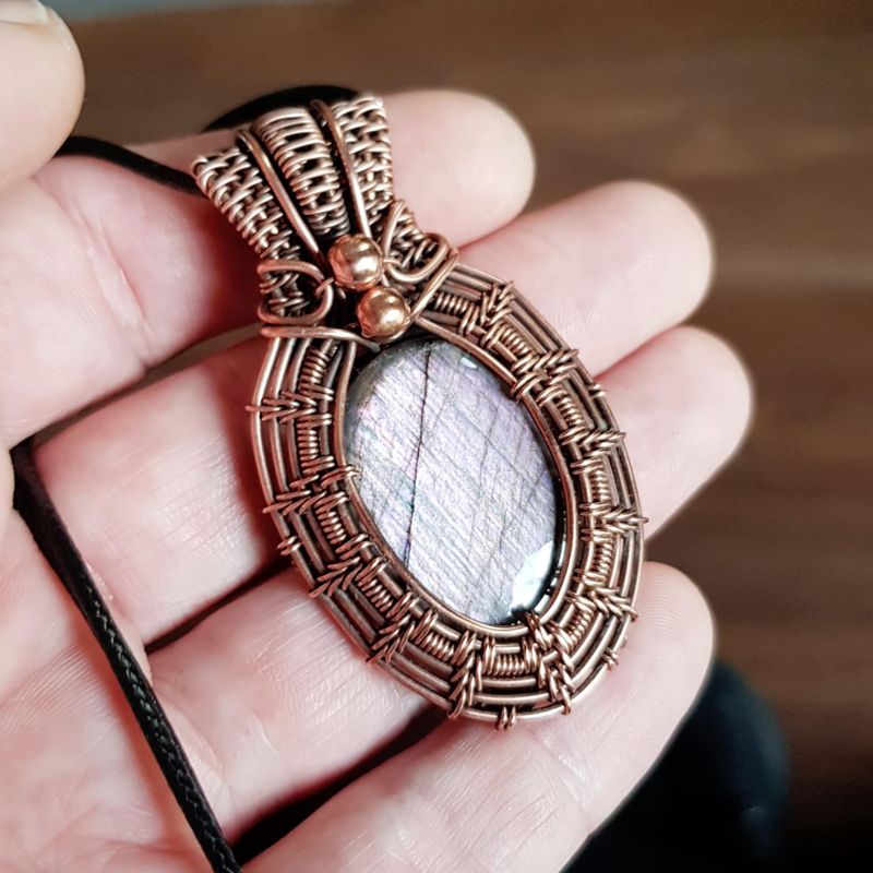 PURPLE Labradorite with beads pendant with chain.