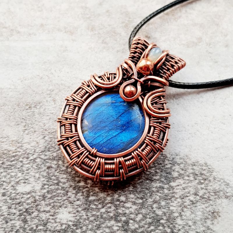 Blue Labradorite with WELO Opal accent and beads pendant with chain.
