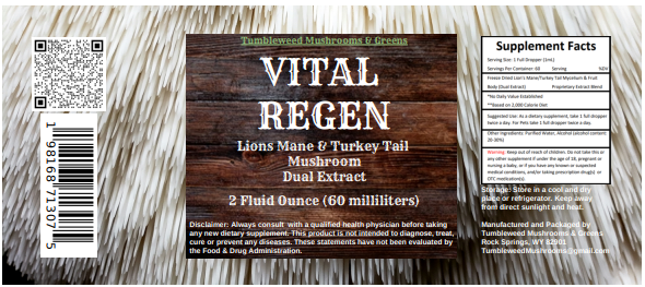 Vital Regen Lions Mane &amp; Turkey Tail Mushroom Tincture
