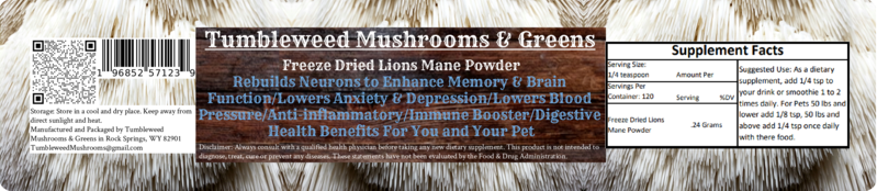 Lion's Mane Mushroom Powder Freeze Dried