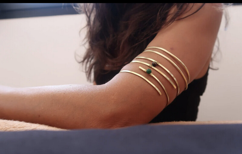 3 Armlet style , Armband ,Upper Arm Jewelry ,Gold Hammered Swirl and Loop, Arm Band Upper Arm Bracelet , 1 healing crystals mineral jewelry