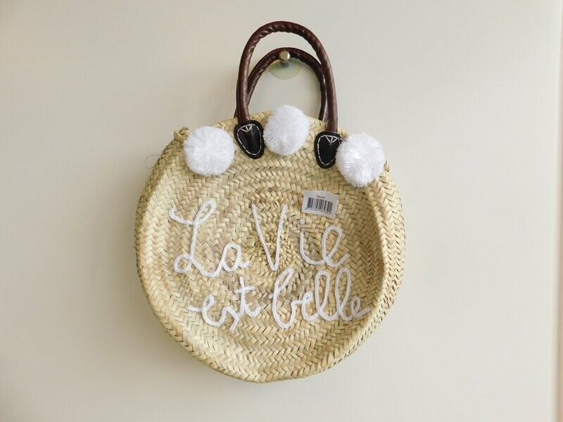 Schoudertas North 35 cm met witte pompons