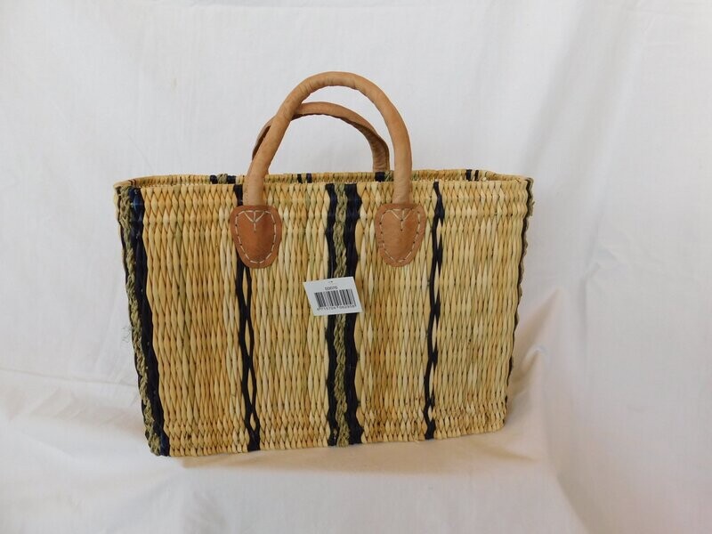 Tas 39*15*27 cm met blauwe bies en kort leren handvat