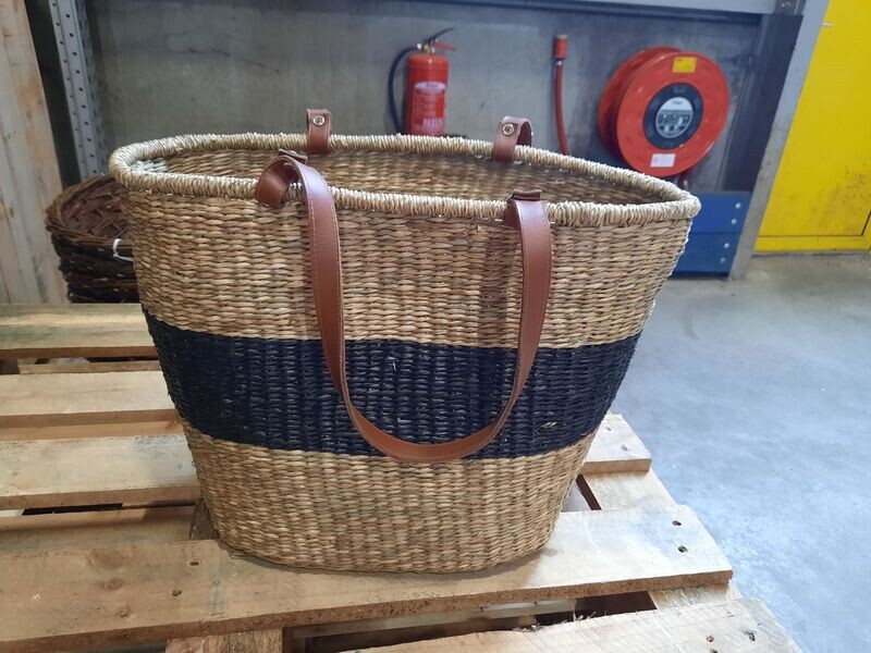 Tas 51*26*34 cm zeegras met zwarte streep en hengsel