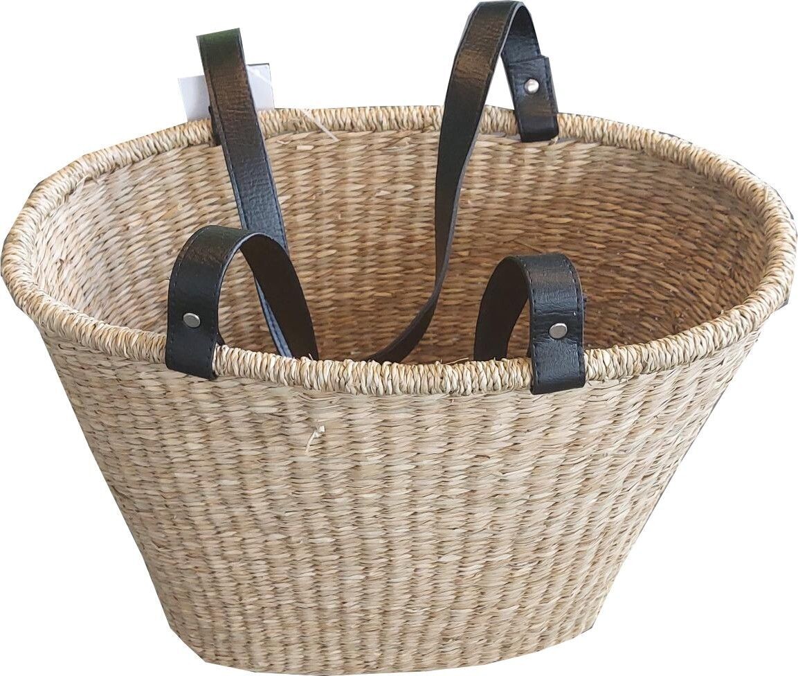 Tas 51*26*34 cm zeegras naturel met zwartleren hengsel