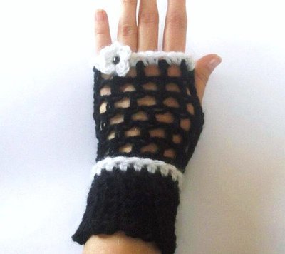 Black Fingerless Gloves Flower 4 sizes