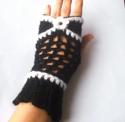 Black Fingerless Gloves Bow 4 sizes