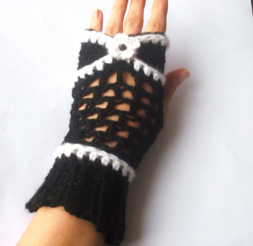 Black Fingerless Gloves Bow 4 sizes