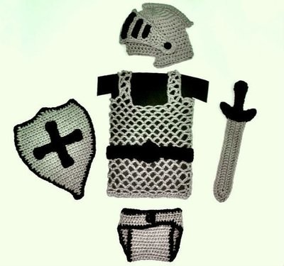 Knight Helmet / Diaper Cover / Chainmail vest / Sword and shield Crochet Pattern