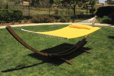 14' Brown Wooden Arc Hammock Stand and Yellow Padded Bed