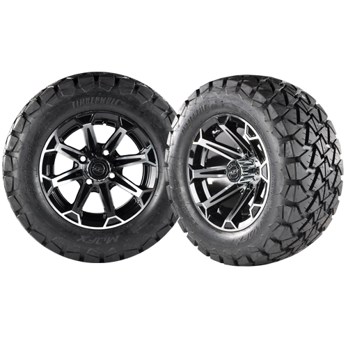 VORTEX 12x7 Machined Black w/ 22x10x12 Timber Wolf A/T Tire