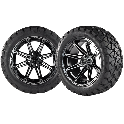 TRANSFORMER 14x7 Machined Black w/ 22x10x14 Timber Wolf A/T Tire